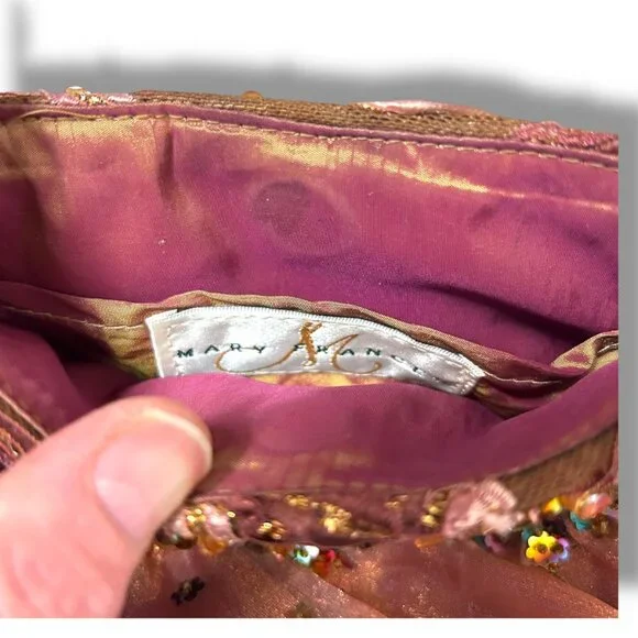 Mary Frances Chiffon Ruffle Beaded Swirl Shoulder Hand Bag Purse Orange/Purple - Picture 3 of 5